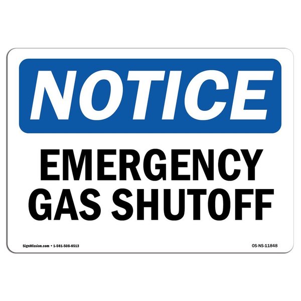 Signmission Safety Sign, OSHA Notice, 10" Height, 14" Width, Aluminum, Emergency Gas Shutoff Sign, Landscape OS-NS-A-1014-L-11848